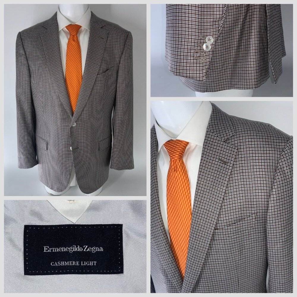 Ermenegildo Zenga Blazer 43R Brown Blue Check Cashmere 2B2V Surgeon Cuffs YGI Q5